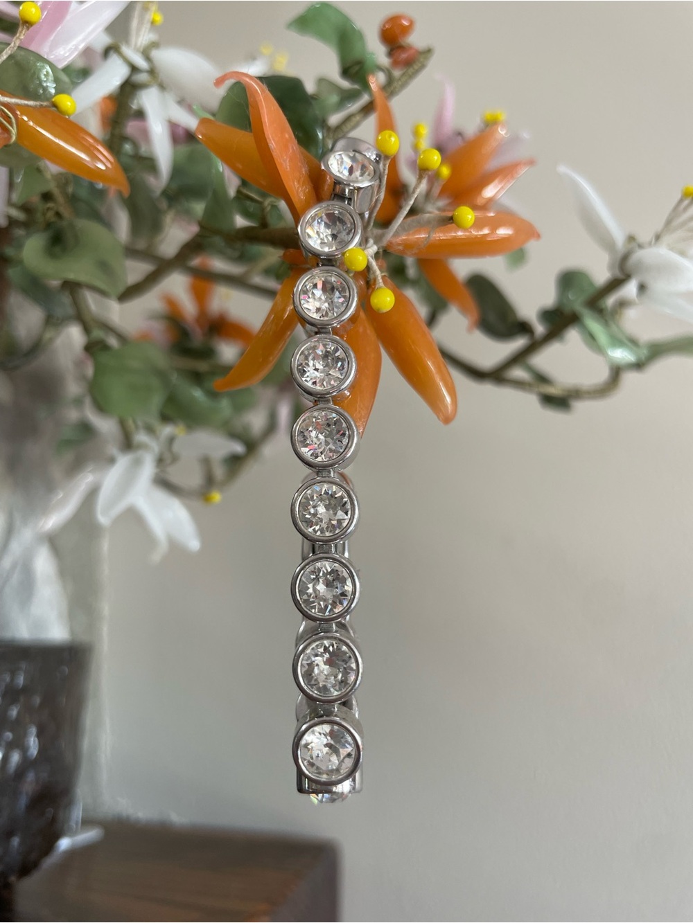 Touchstone Crystal Silver Linear Bracelet with Clear Crystals